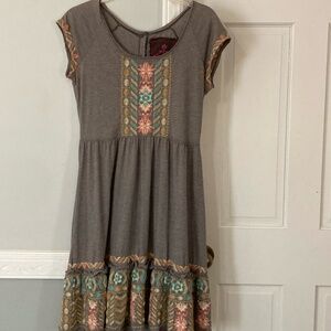 Johnny Was Grey Embroidered Dress-XS